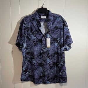 Cotton and co Men's Short-Sleeve Tropical Button-Down Shirt - Navy/Black new XL